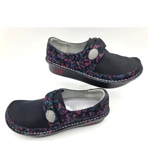 Alegria Dena Sweetums Women 37 US 7-7.5 Dream Fit Black Floral Slip-on Shoes